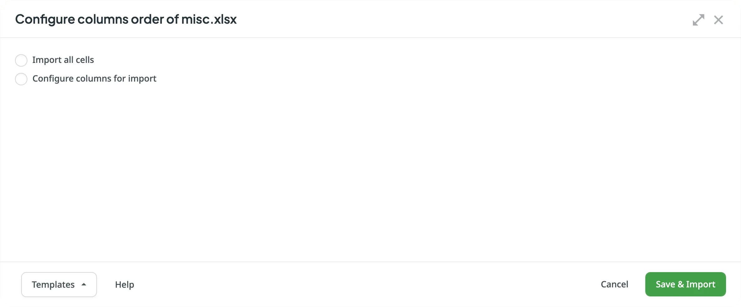 Erste Konfigurationsoptionen für XLSX-Dateien